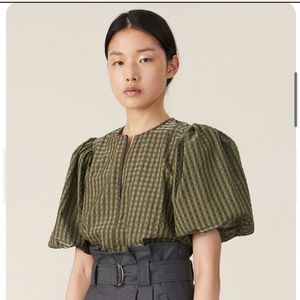 Ganni Green and Black Checkered Blouse